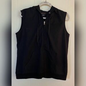NY&C Sport Vest Womens Medium Black Hooded Sleeveless Full Zip Athletic Jacket